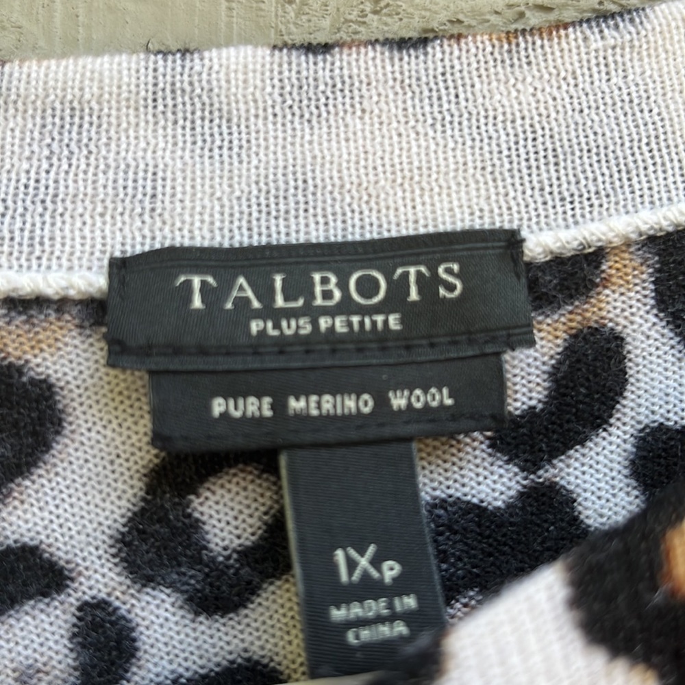 1x Talbots like new plus petite leopard pure merino wool knit sweater Wild hope - Picture 8 of 10